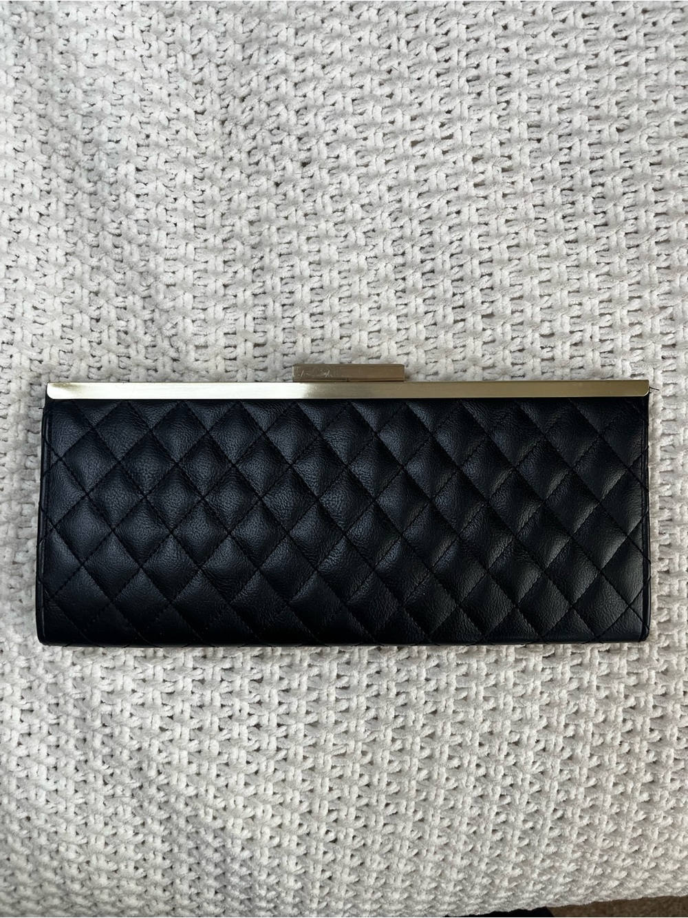 INC Classic Glam Quilted Faux Leather Black Clutch Purse Party Glam *See Pics